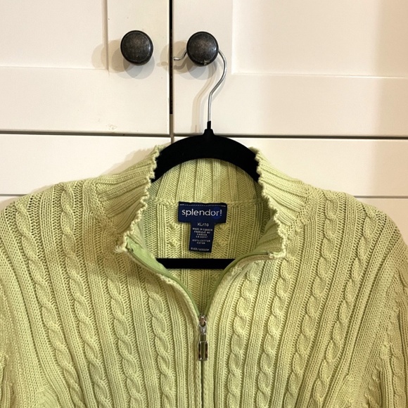 Lime Green Zip-up 100% Cotton splendor! Sweater - Picture 3 of 3